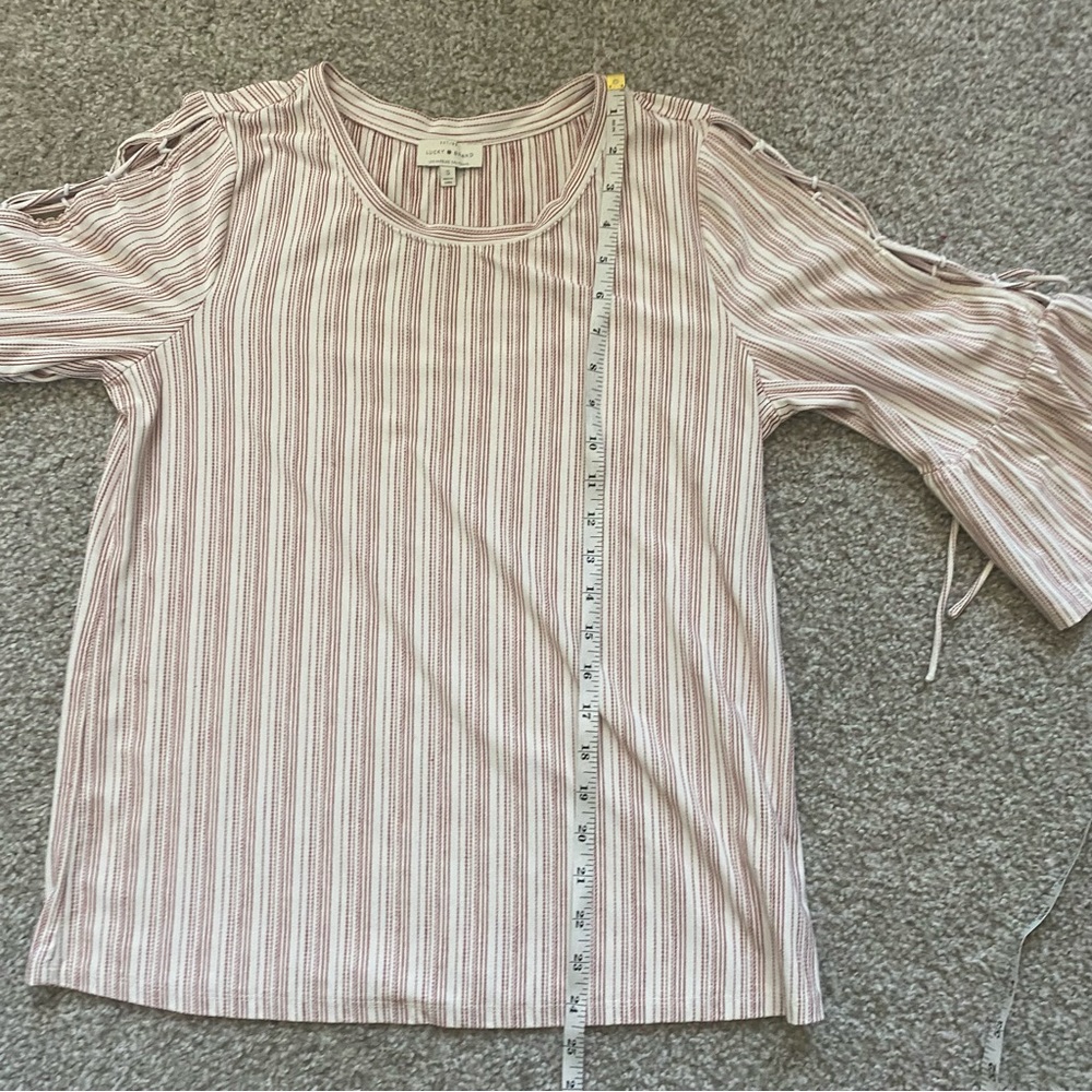 LUCKY BRAND Vertical Stripe Lace Up Flutter Sleeve Blouse - Picture 7 of 10